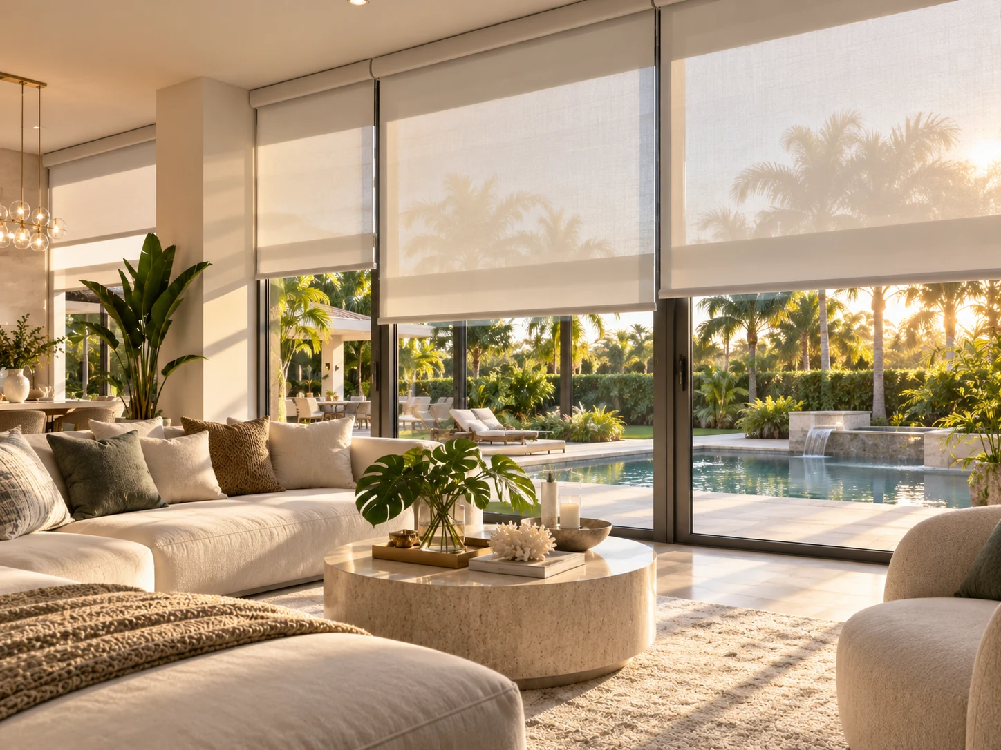 Motorized shades in a modern Miami room