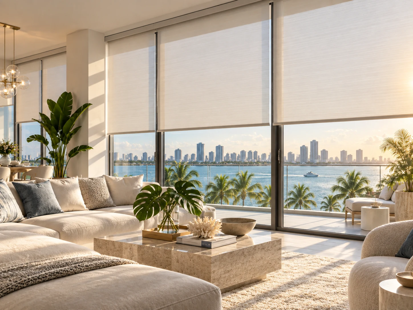 Zebra shades in a Doral condo living space